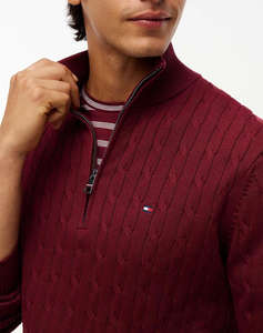 TOMMY HILFIGER CLASSIC COTTON CABLE ZIP MOCK