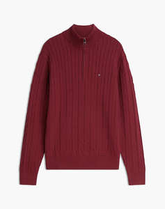 TOMMY HILFIGER CLASSIC COTTON CABLE ZIP MOCK