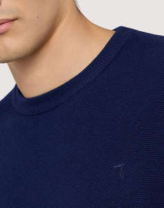 TRUSSARDI CREWNECK SWEATER - PIQUET STITCH PURE WOOL