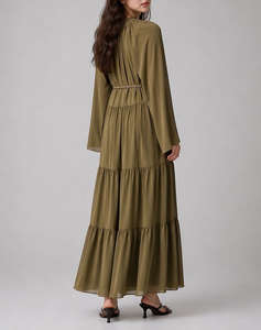 MICHAEL KORS SMOCK TIE NECK MAXI DRESS