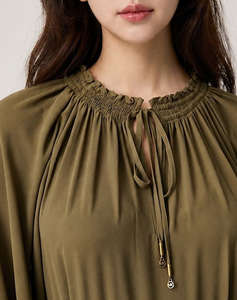 MICHAEL KORS SMOCK TIE NECK MAXI DRESS