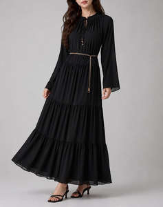 MICHAEL KORS SMOCK TIE NECK MAXI DRESS