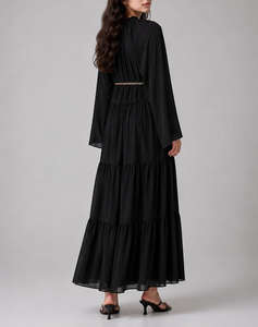 MICHAEL KORS SMOCK TIE NECK MAXI DRESS