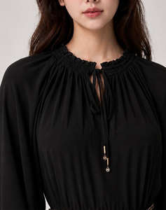 MICHAEL KORS SMOCK TIE NECK MAXI DRESS