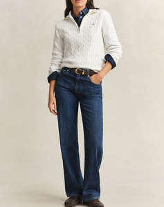 GANT ПУЛОВЕР ДЪЛЪГ РЪКАВ STRETCH COTTON CABLE HALF-ZIP